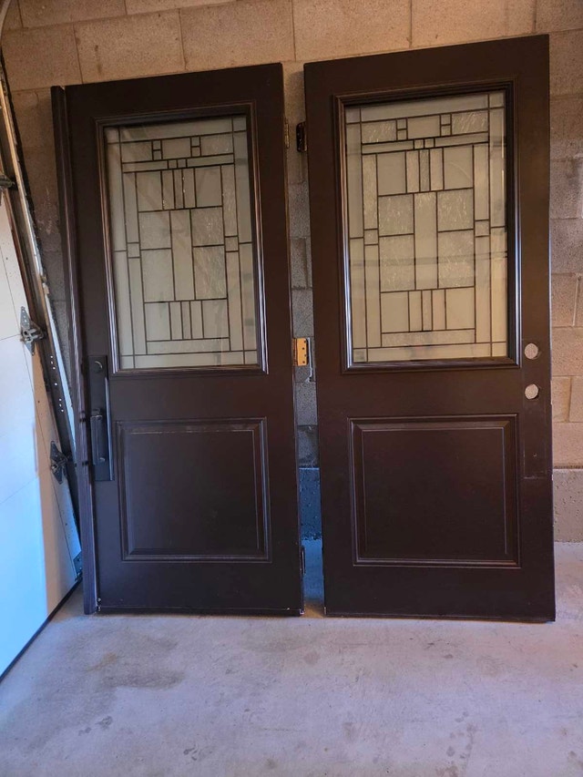 2 Matching Exterior Doors with Decorative Glass 34" × 79"