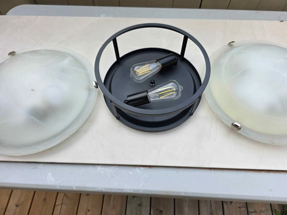 Set of 3 Flush Mount Ceiling Light Fixtures with Edison Bulbs - photo 3