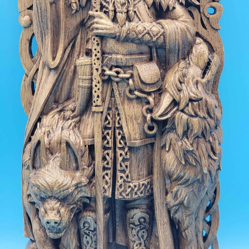 VGC ODIN FIGURINE 15.7" Norse Warrior Deity Oak Wood Decor - photo 3