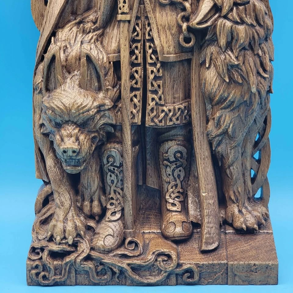 VGC ODIN FIGURINE 15.7" Norse Warrior Deity Oak Wood Decor - photo 4