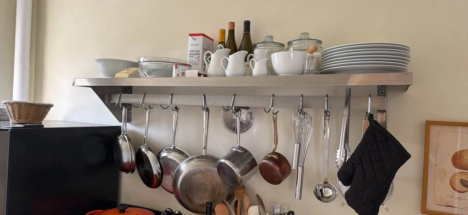 12" x 60" Stainless Steel Wall-Mounted Pot Rack with Shelf