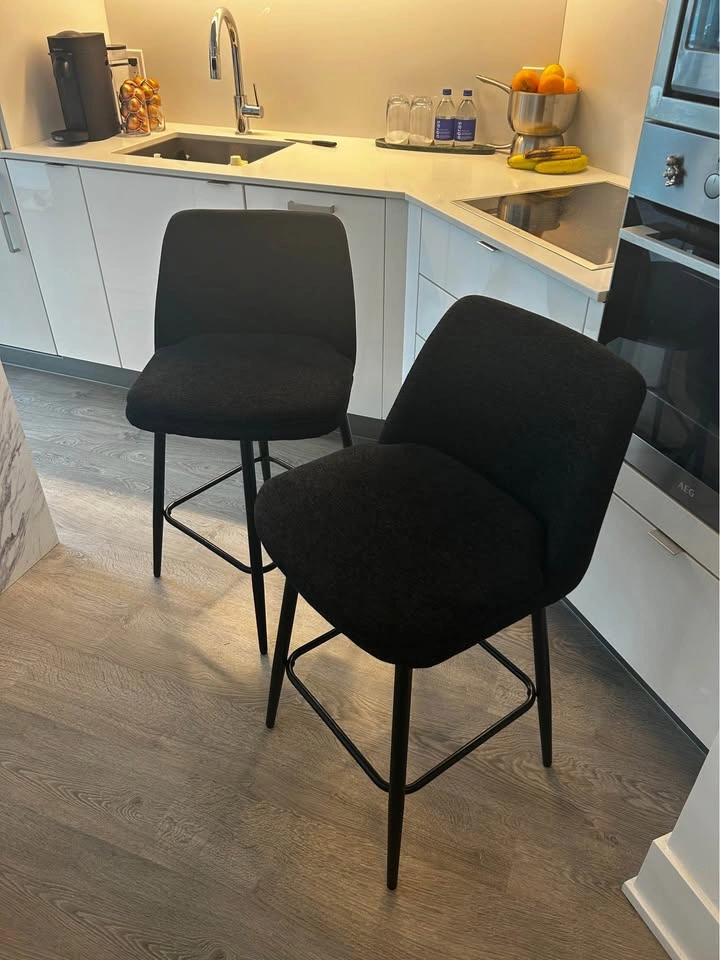 Two Black Swivel Chenille Counter Stools - photo 2