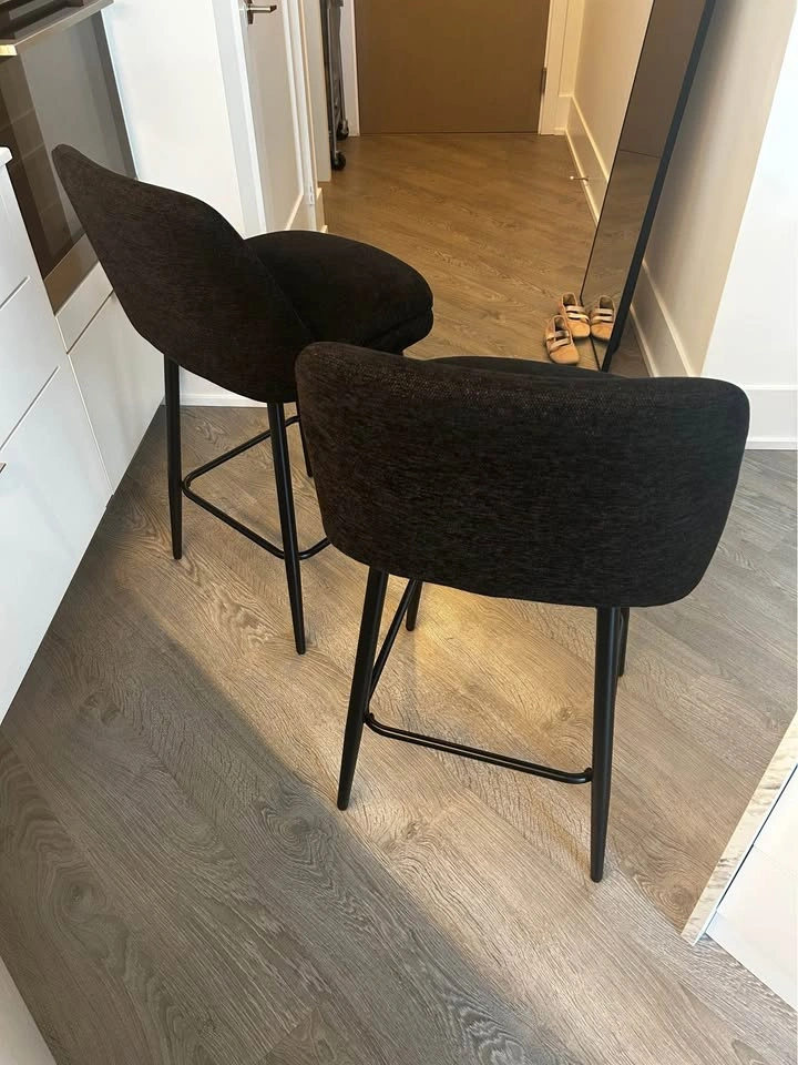 Two Black Swivel Chenille Counter Stools - photo 3