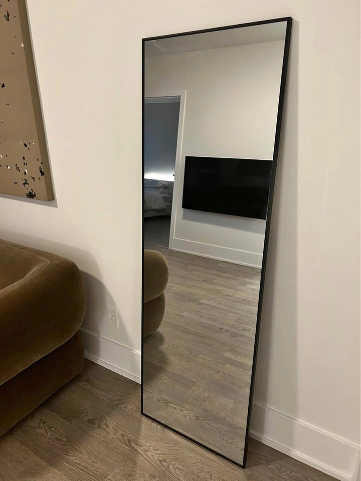 Thin Black Frame Mirror 64” x 21”