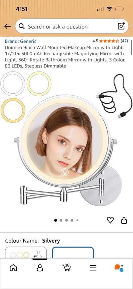 Silver Makeup/Bathroom/Vanity Mirror Mountable - photo 2