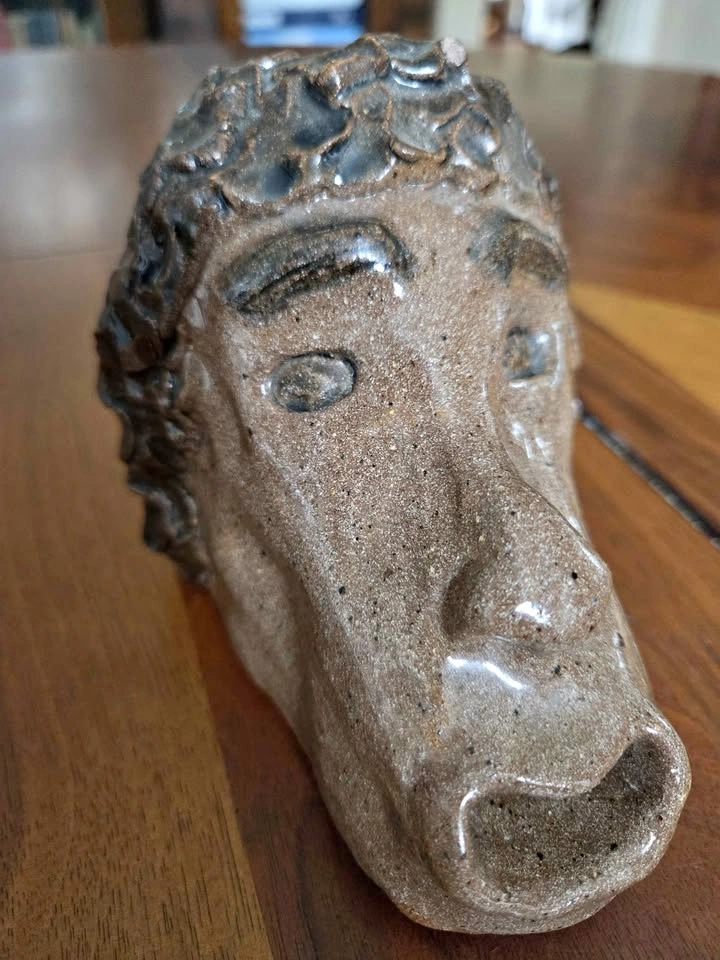 Freestanding Head Sculpture With Hand Engraved Initials On Base
