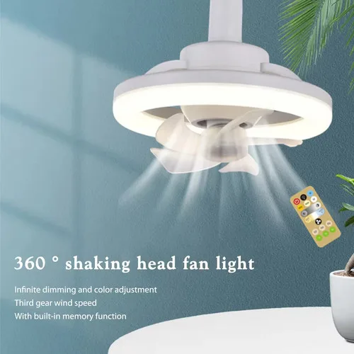 360 Rotating 48W Ceiling Fan E27 With LED Light & Remote