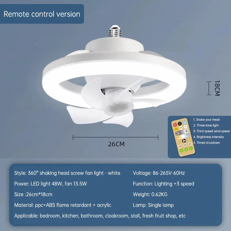 360 Rotating 48W Ceiling Fan E27 With LED Light & Remote - photo 4