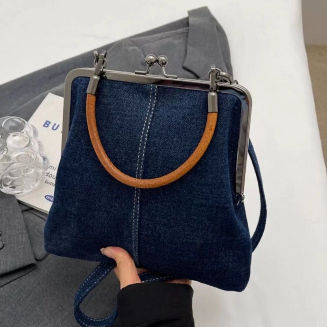 Small Handmade Denim Splicing Crossbody Handbag - photo 4
