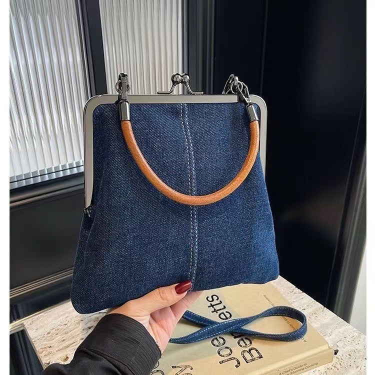 Small Handmade Denim Splicing Crossbody Handbag - photo 5