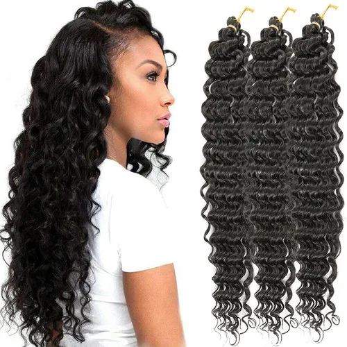 African Crochet Deep Wave Curly Braided Wig 20-inch