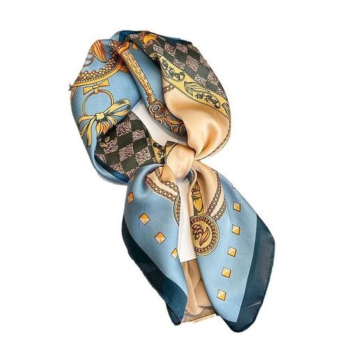 Small square scarf, chain print, versatile silk scarf