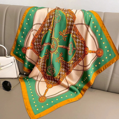 Small square scarf, chain print, versatile silk scarf - photo 2