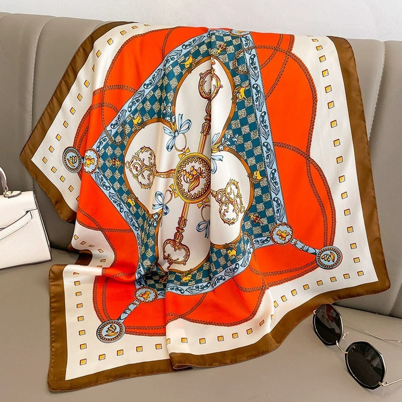 Small square scarf, chain print, versatile silk scarf - photo 5