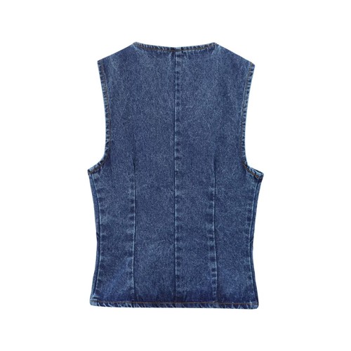 Women's Denim Vest with Belt and Denim Pants Set - photo 2