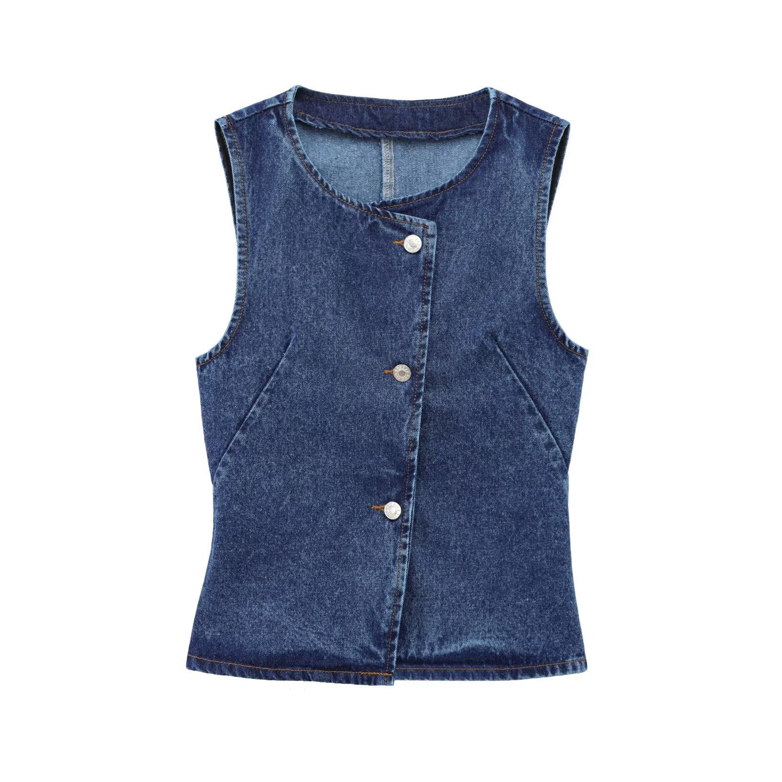 Women's Denim Vest with Belt and Denim Pants Set - photo 3