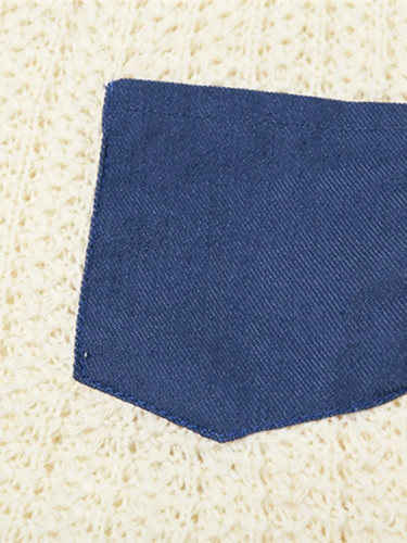 Women's 2 Pcs Set Denim Patch Design Knitted O-neck Short Pullov - photo 5