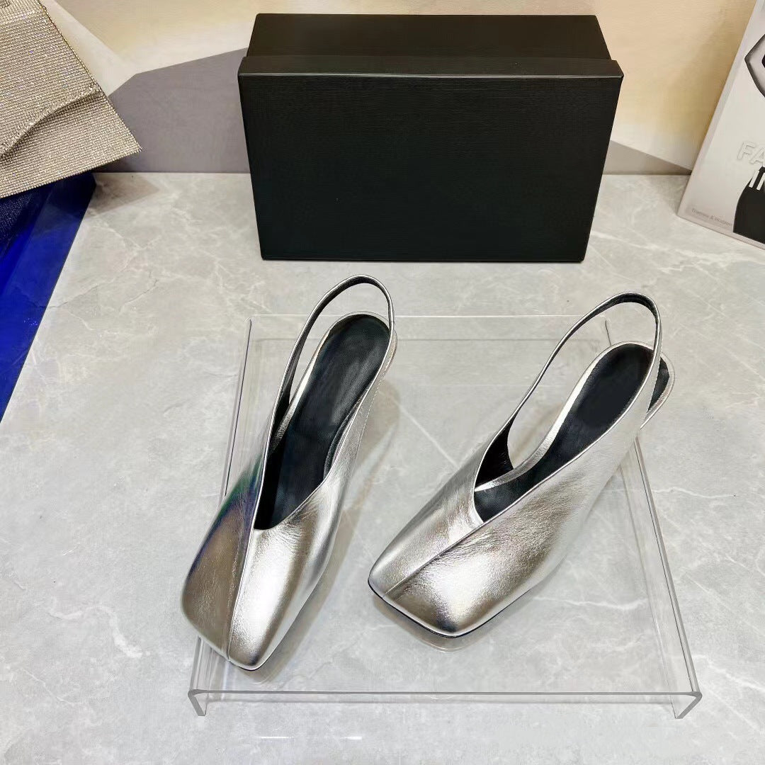 Women's Genuine Leather Square Toe Stiletto Sandals - photo 4