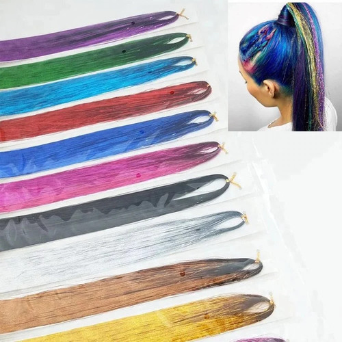 100cm Silk Stripe Colorful Gold Hair Extension Laser Silk Wig
