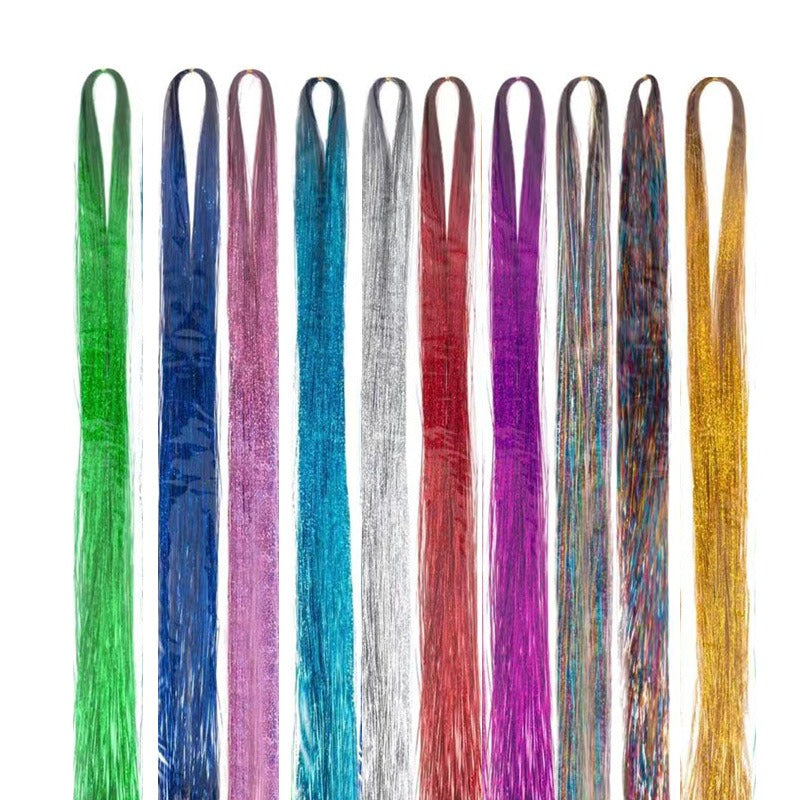 100cm Silk Stripe Colorful Gold Hair Extension Laser Silk Wig - photo 5