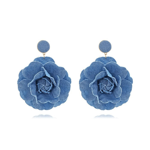 Handmade denim flower earrings vintage fabric rose flower earrin - photo 5