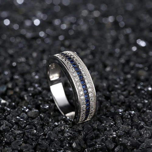 925 Sterling Silver Ring with Round Sapphire Zircon