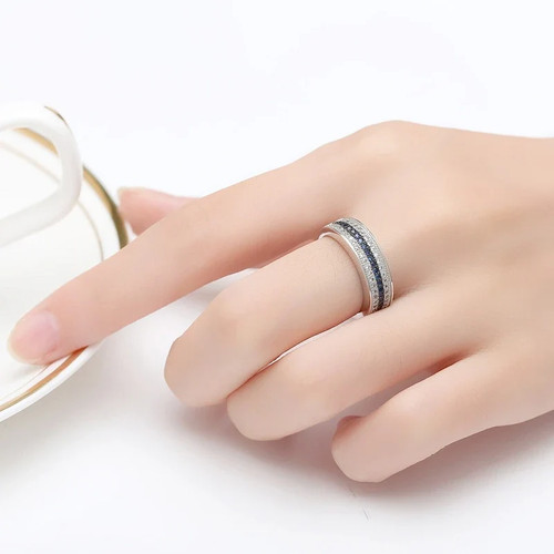 925 Sterling Silver Ring with Round Sapphire Zircon - photo 4