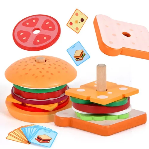 Baby Wooden Simulation Burger, Sandwich, and Food Set - photo 2