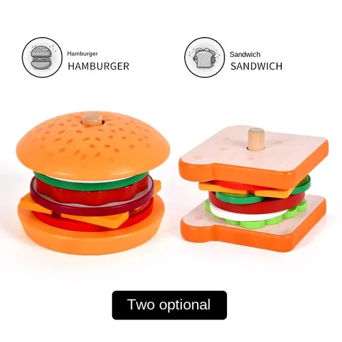 Baby Wooden Simulation Burger, Sandwich, and Food Set - photo 3