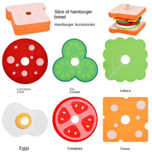 Baby Wooden Simulation Burger, Sandwich, and Food Set - photo 4