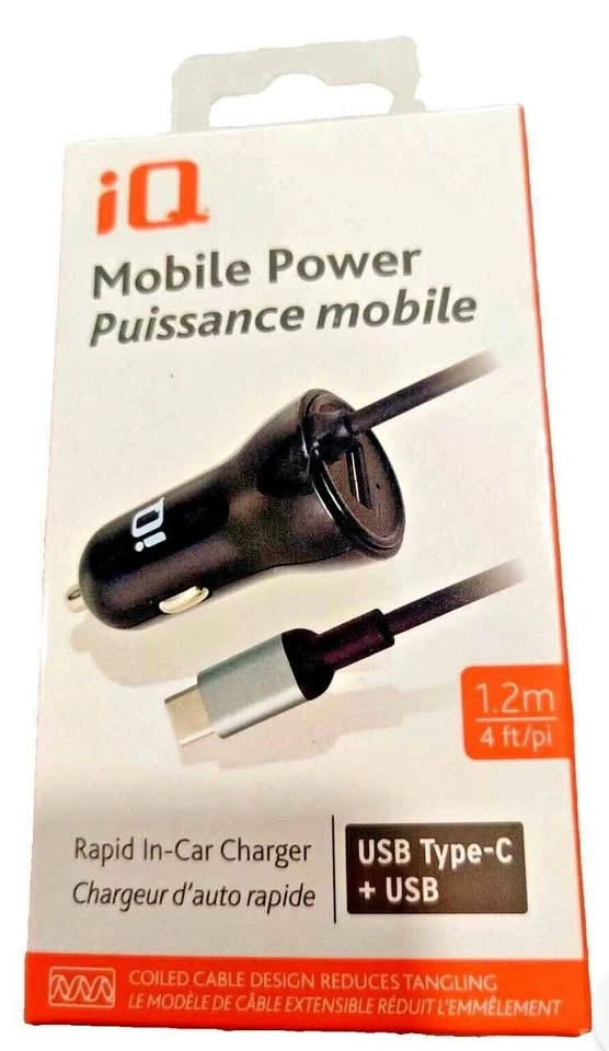 iQ Mobile Power Rapid In-Car Charger - USB Type-C + USB