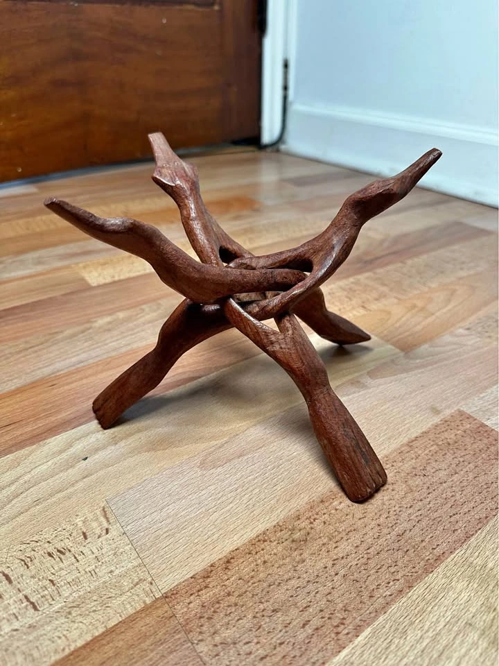 Vintage Carved Wood Tripod Display Stand