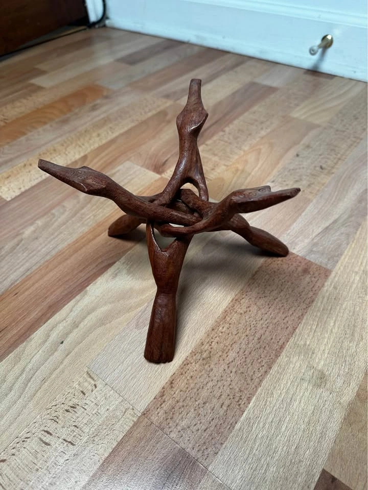 Vintage Carved Wood Tripod Display Stand - photo 2