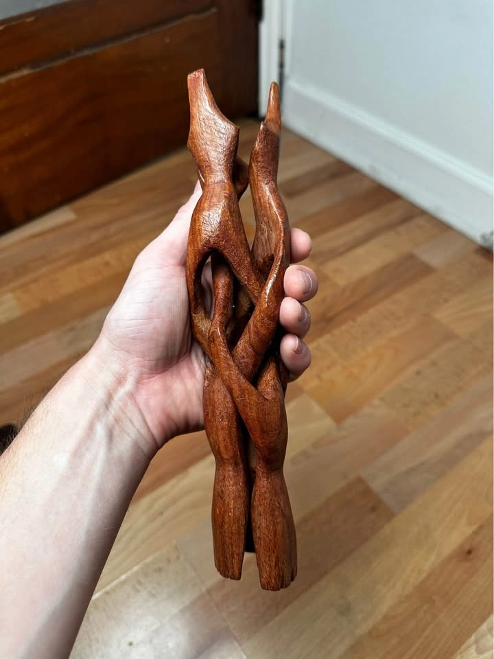 Vintage Carved Wood Tripod Display Stand - photo 3