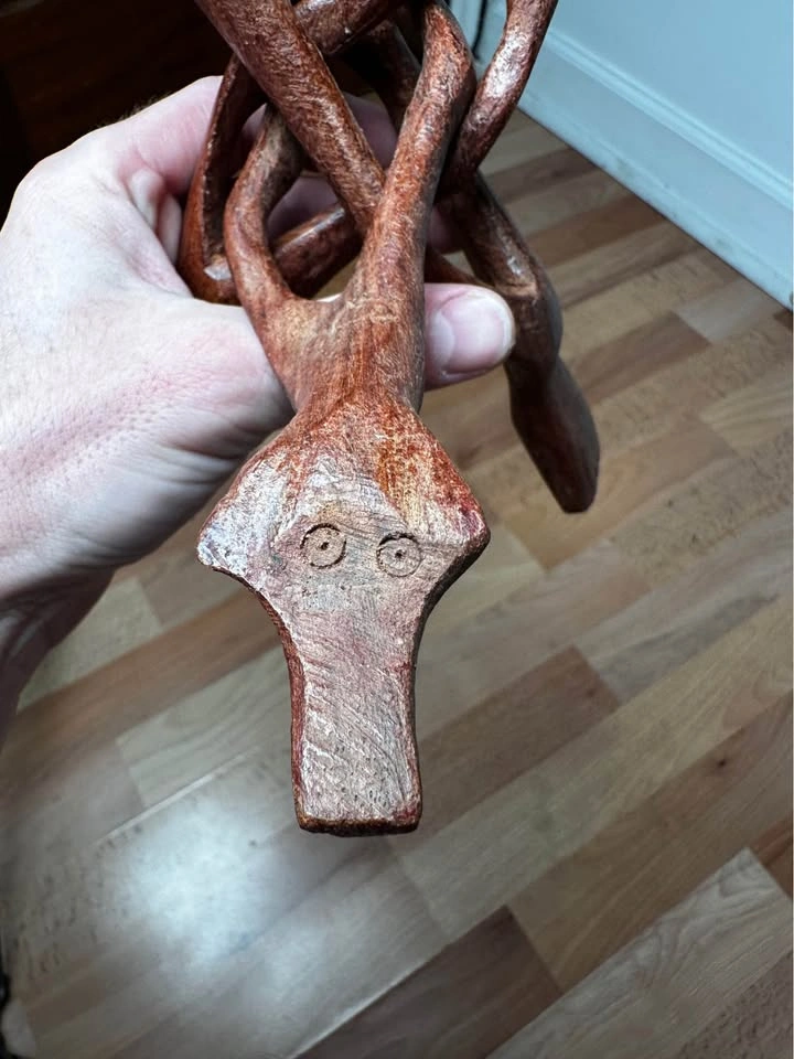 Vintage Carved Wood Tripod Display Stand - photo 5