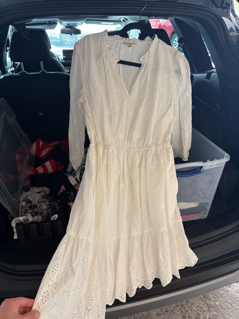 NWOT/White Eyelet Midi Dress Long Sleeve