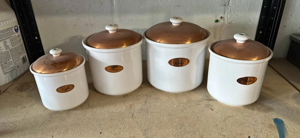 4-Piece Ceramic Canister Set with Copper Lids - $5 for all 4