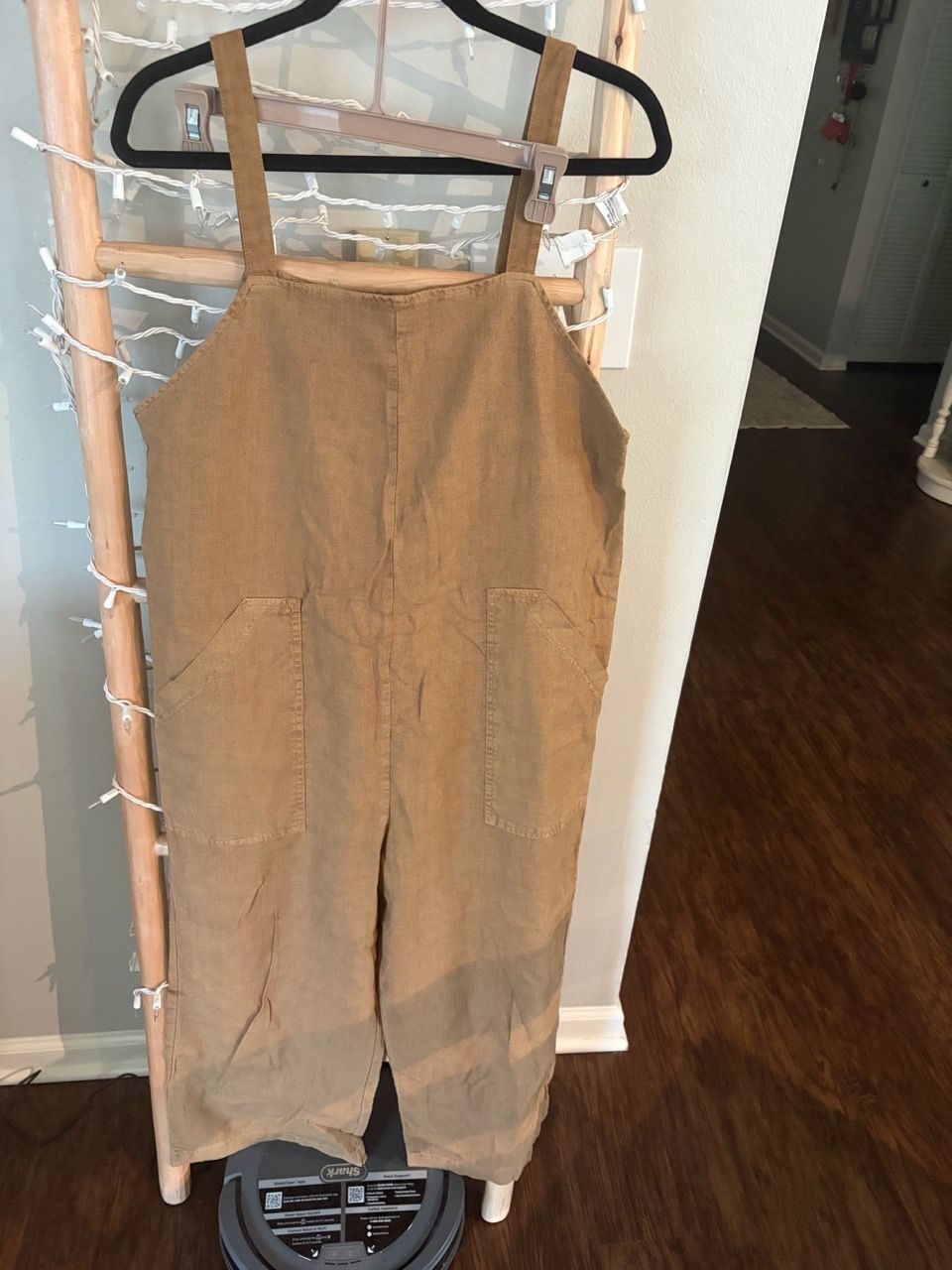 Tan Wide-Leg Overalls with Front Pockets