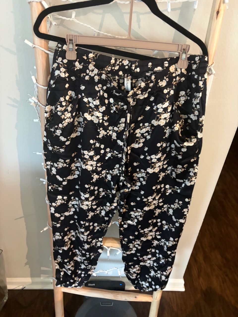Black Floral Print Relaxed Pants