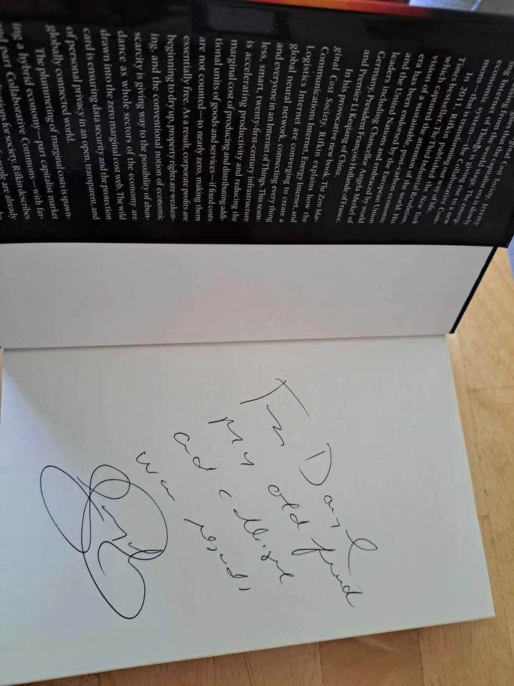 Signed Jeremy Rifkin First Ed. Hardcover - The Zero Marginal Cos - photo 3