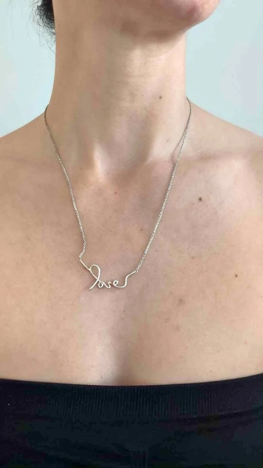 Silver-Toned 'Love' Script Pendant Necklace