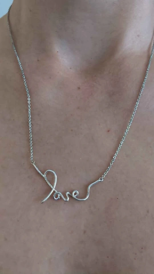 Silver-Toned 'Love' Script Pendant Necklace - photo 2
