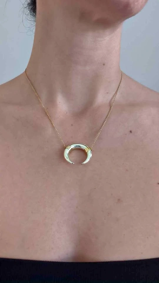 Gold Tone Crescent Moon Pendant Necklace