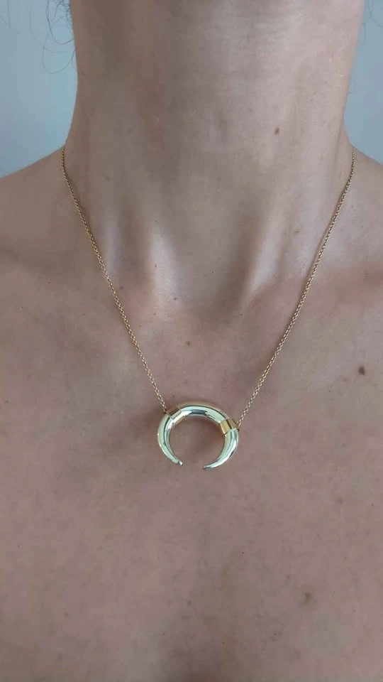 Gold Tone Crescent Moon Pendant Necklace - photo 2