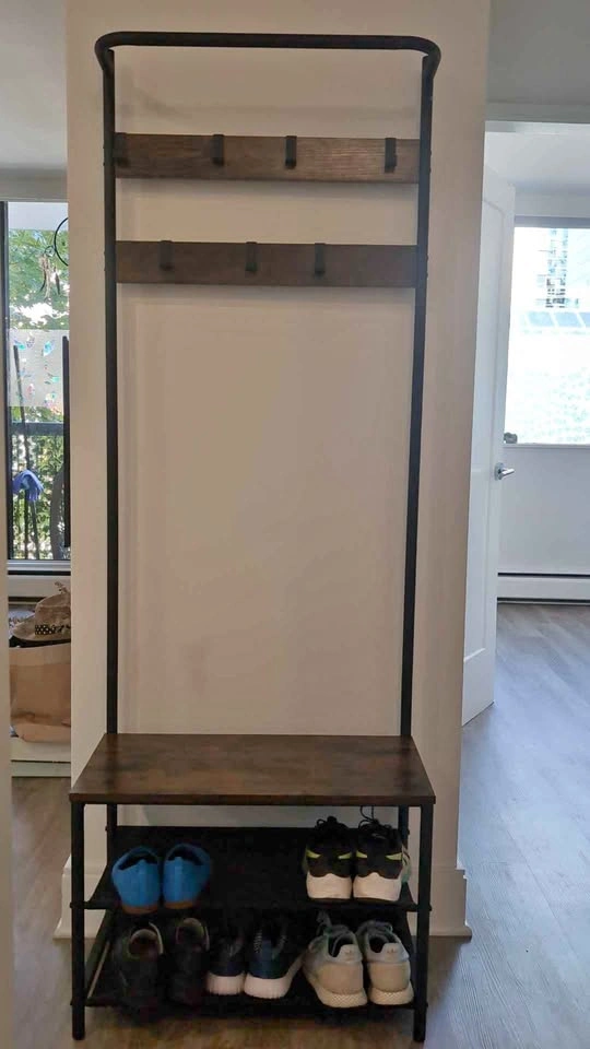 Industrial Hall Tree with Coat Rack and Shoe Bench