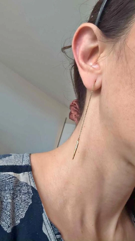 Gold Spike Chain Earring with Crystals. Single.