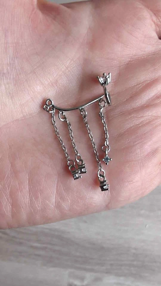 Silver-Toned Chain Dangle Ear Cuff