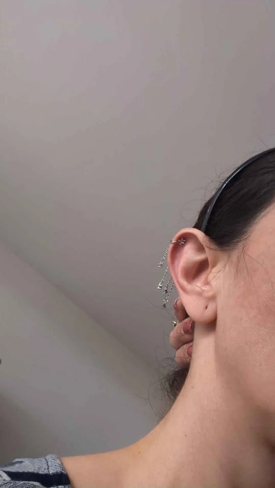 Silver-Toned Chain Dangle Ear Cuff - photo 4