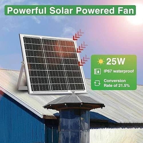 New Solar Exhaust Fan, 25W Solar Panel + 8' Ventilation Vent Fan - photo 3