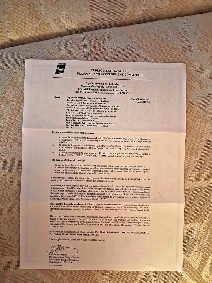 Vintage 1999 Mississauga Development Notice & Map History